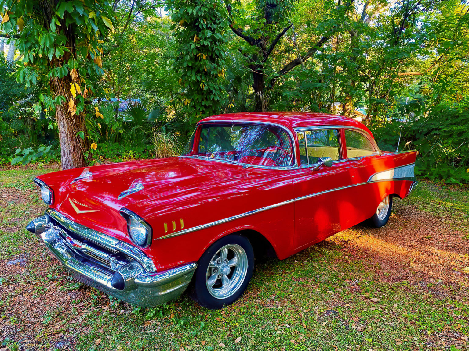 1957 Red Chevrolet Bel Air 2-Door Post - Oakwood Classics