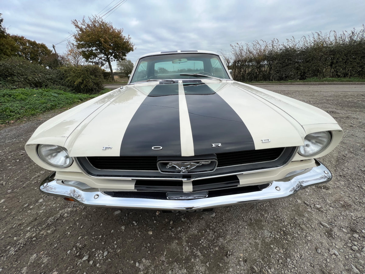 1966 V8 Mustang 3-Speed Manual White/Black Stripes - Oakwood Classics